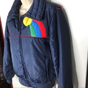 VINTAGE NWOT blue rainbow puffer jacket RARE L